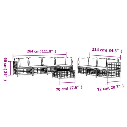 vidaXL 8-tlg. Garten-Lounge-Set mit Kissen Anthrazit Poly Rattan