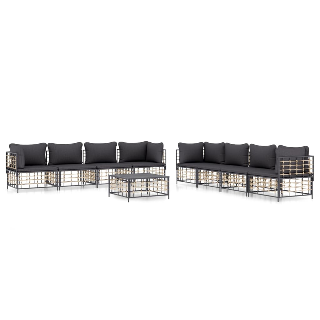 vidaXL Salon de jardin 9 pcs avec coussins anthracite résine tressée