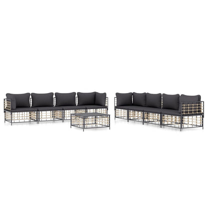 vidaXL Salon de jardin 9 pcs avec coussins anthracite résine tressée