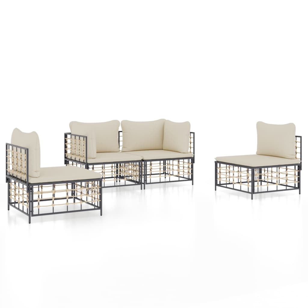 vidaXL Salon de jardin 4 pcs avec coussins anthracite résine tressée