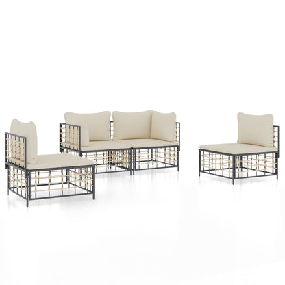 vidaXL Salon de jardin 4 pcs avec coussins anthracite résine tressée