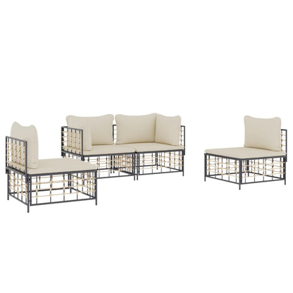 vidaXL Salon de jardin 4 pcs avec coussins anthracite résine tressée