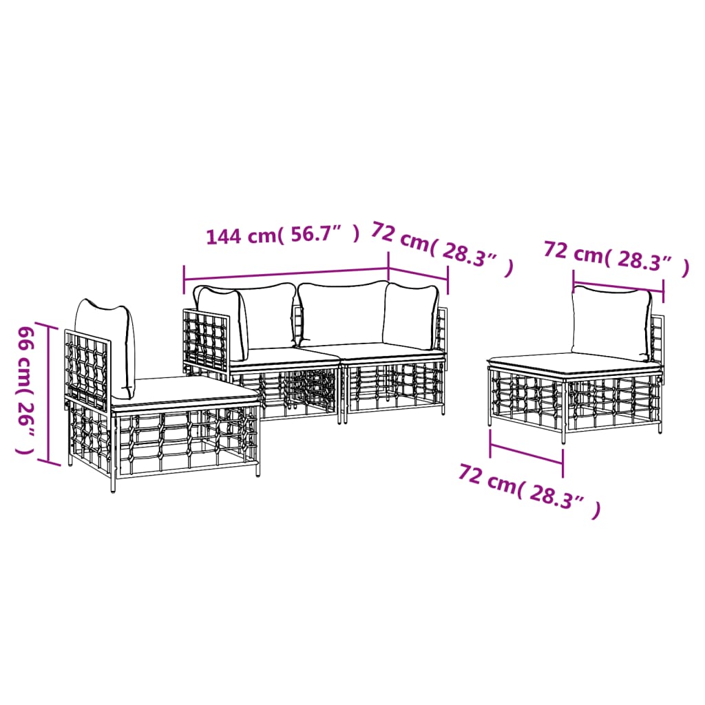 vidaXL Salon de jardin 4 pcs avec coussins anthracite résine tressée