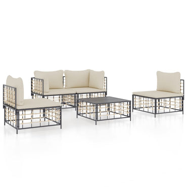 vidaXL Salon de jardin 5 pcs avec coussins anthracite résine tressée
