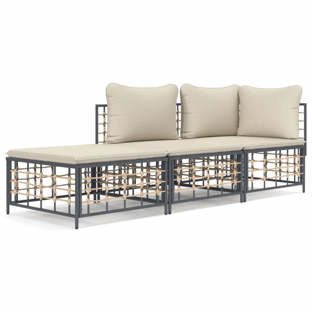 vidaXL Salon de jardin 3 pcs avec coussins Anthracite Résine tressée