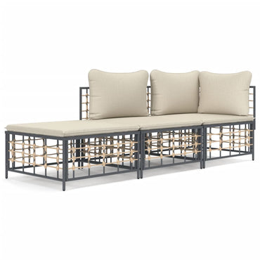 vidaXL Salon de jardin 3 pcs avec coussins Anthracite Résine tressée