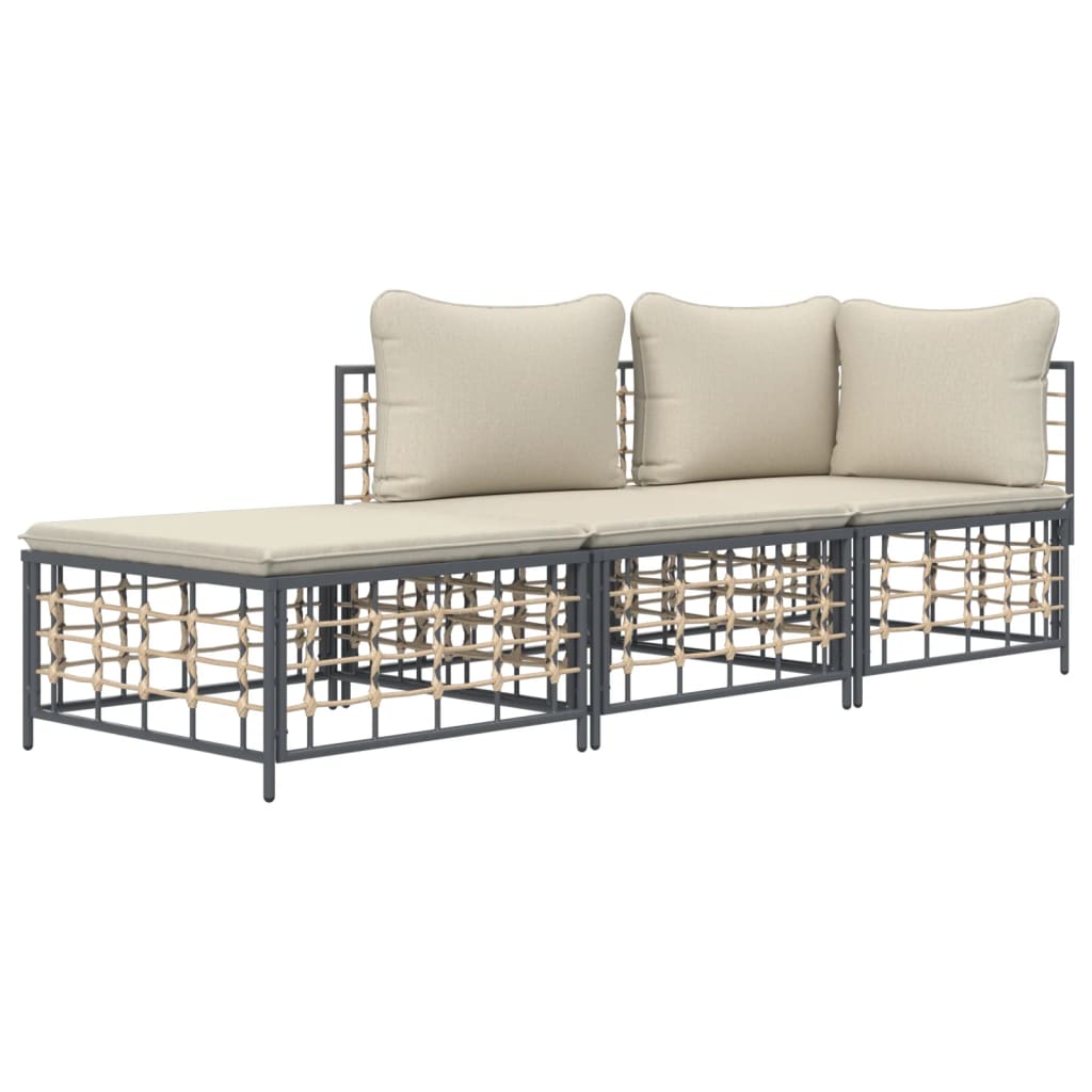 vidaXL Salon de jardin 3 pcs avec coussins Anthracite Résine tressée