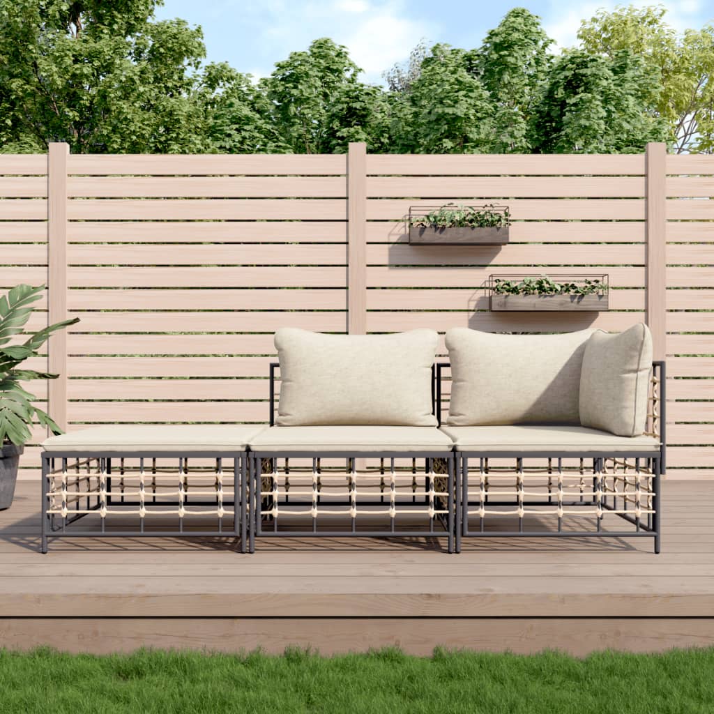 vidaXL Salon de jardin 3 pcs avec coussins Anthracite Résine tressée