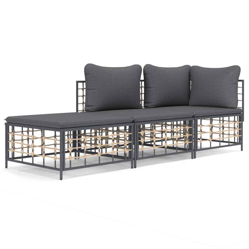 vidaXL Salon de jardin 3 pcs avec coussins Anthracite Résine tressée