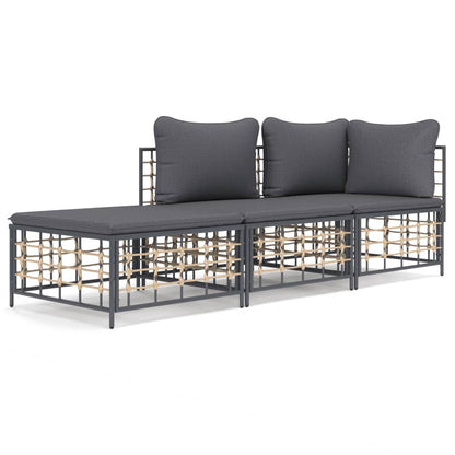 vidaXL Salon de jardin 3 pcs avec coussins Anthracite Résine tressée