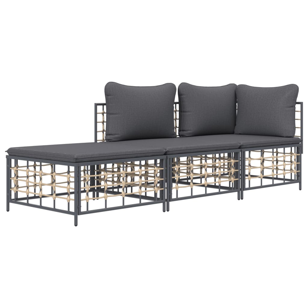 vidaXL Salon de jardin 3 pcs avec coussins Anthracite Résine tressée