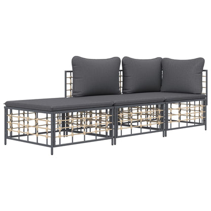 vidaXL Salon de jardin 3 pcs avec coussins Anthracite Résine tressée