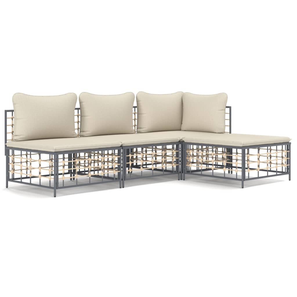 vidaXL 4-tlg. Garten-Lounge-Set mit Kissen Anthrazit Poly Rattan