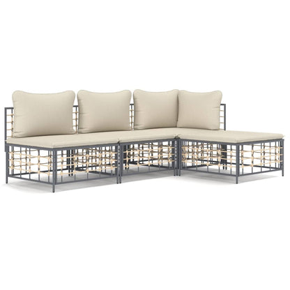 vidaXL 4-tlg. Garten-Lounge-Set mit Kissen Anthrazit Poly Rattan
