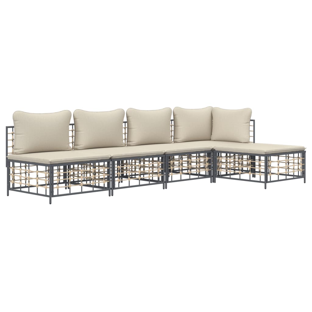 vidaXL 5-tlg. Garten-Lounge-Set mit Kissen Anthrazit Poly Rattan