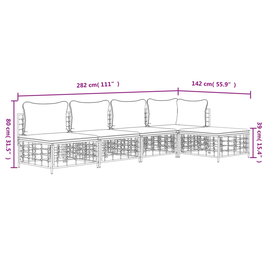 vidaXL 5-tlg. Garten-Lounge-Set mit Kissen Anthrazit Poly Rattan
