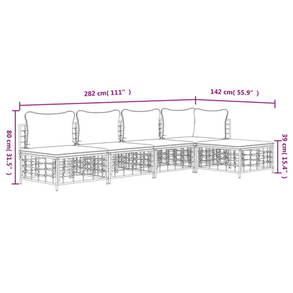 vidaXL 5-tlg. Garten-Lounge-Set mit Kissen Anthrazit Poly Rattan