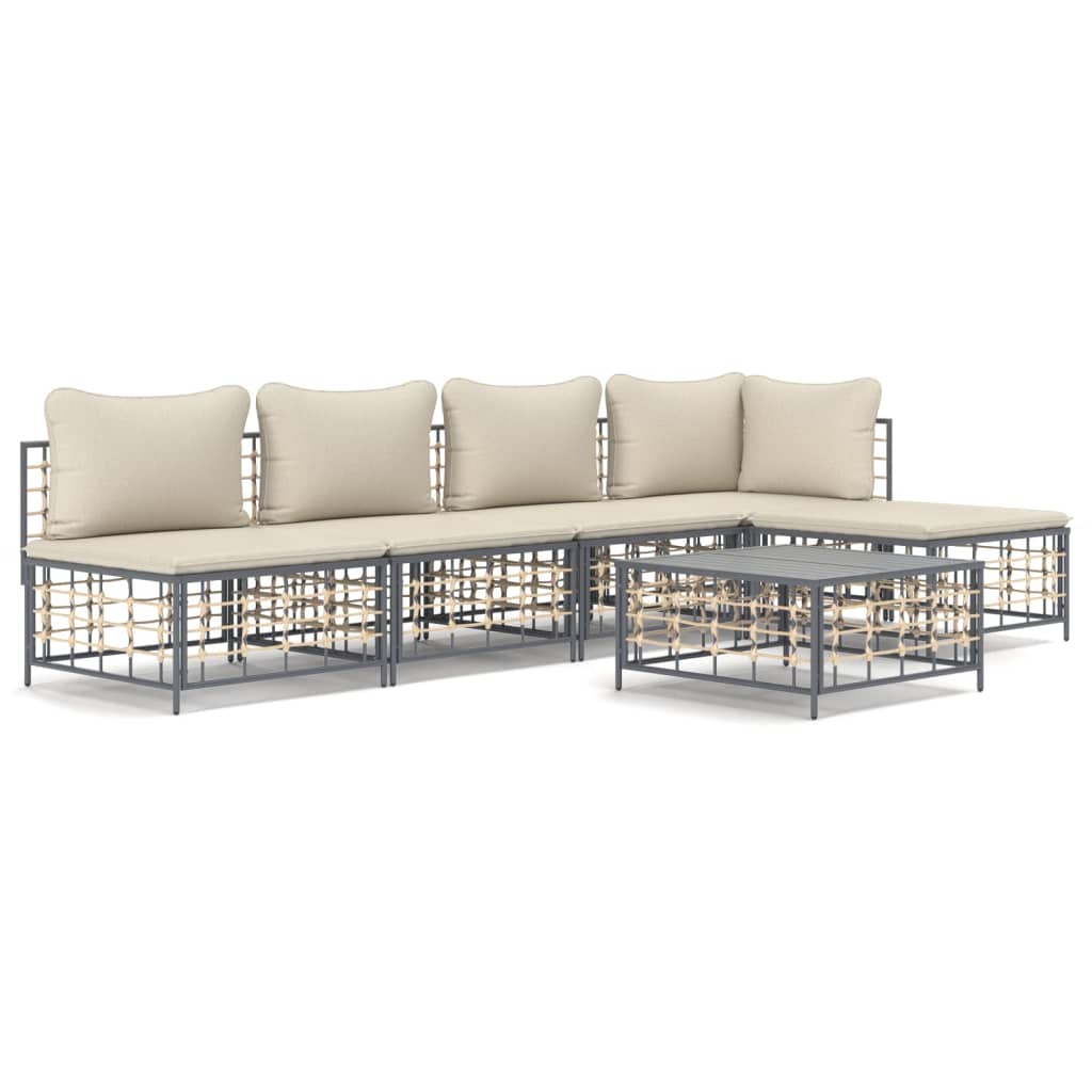 vidaXL Salon de jardin 6 pcs avec coussins Anthracite Résine tressée