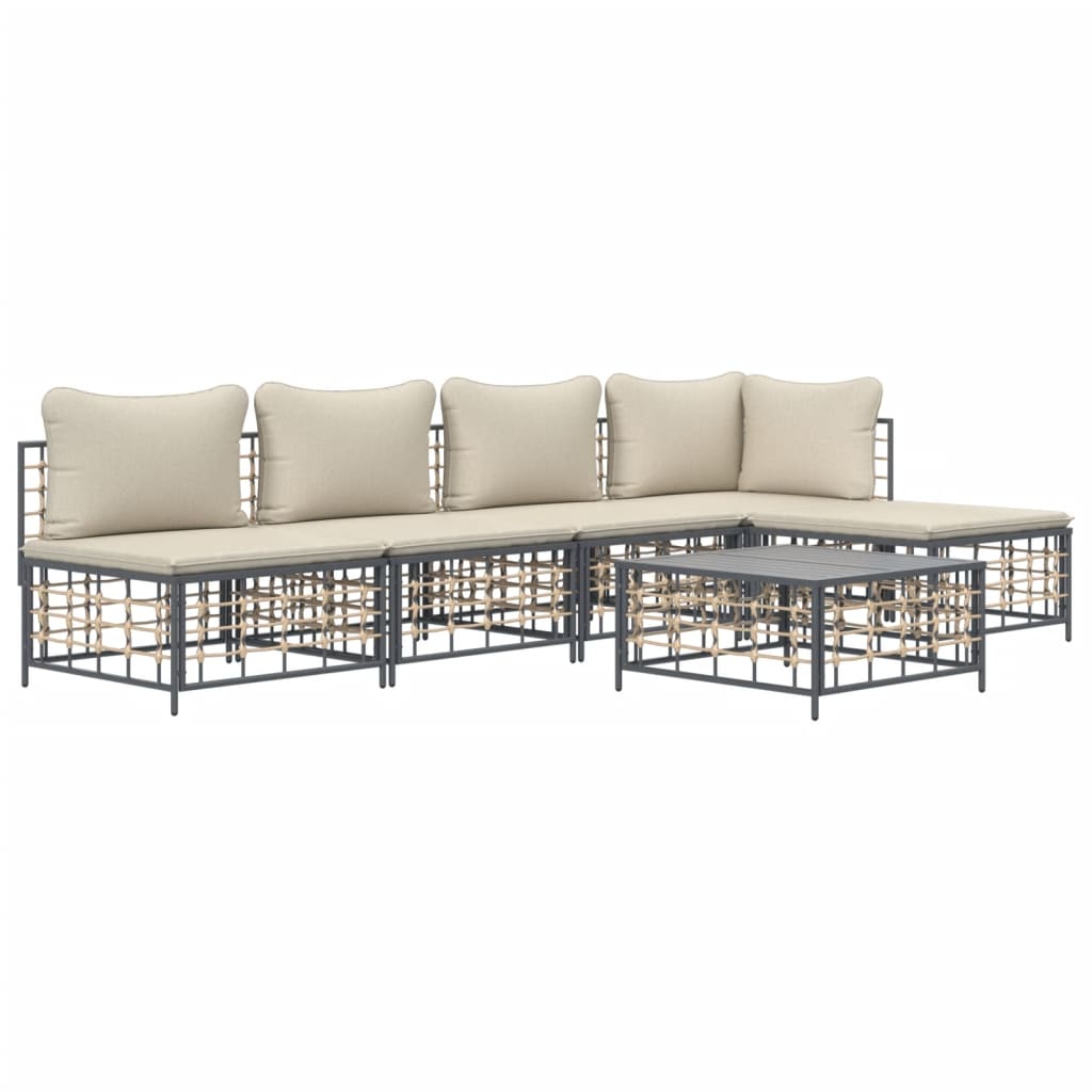 vidaXL Salon de jardin 6 pcs avec coussins Anthracite Résine tressée