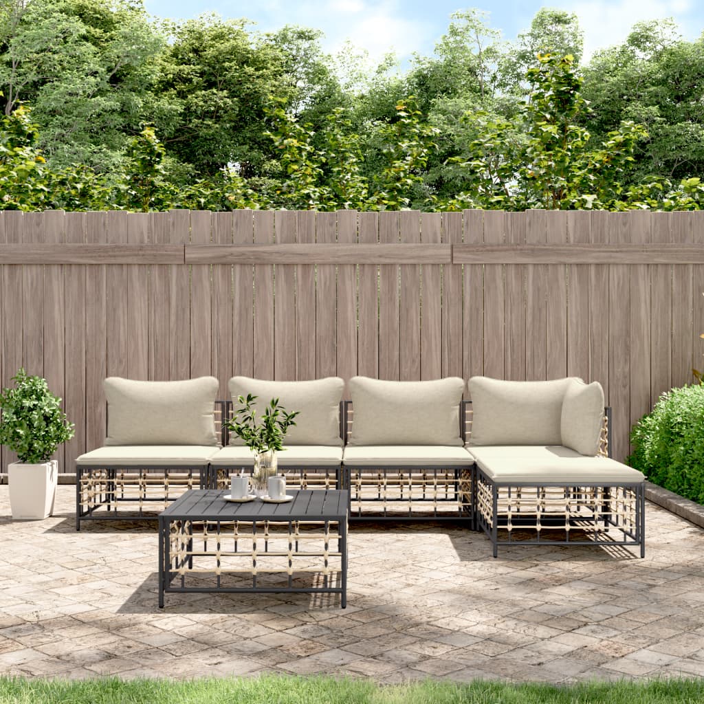 vidaXL Salon de jardin 6 pcs avec coussins Anthracite Résine tressée