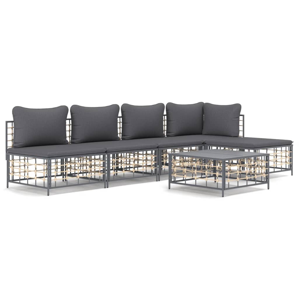 vidaXL Salon de jardin 6 pcs avec coussins Anthracite Résine tressée