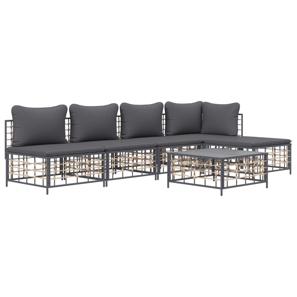 vidaXL Salon de jardin 6 pcs avec coussins Anthracite Résine tressée
