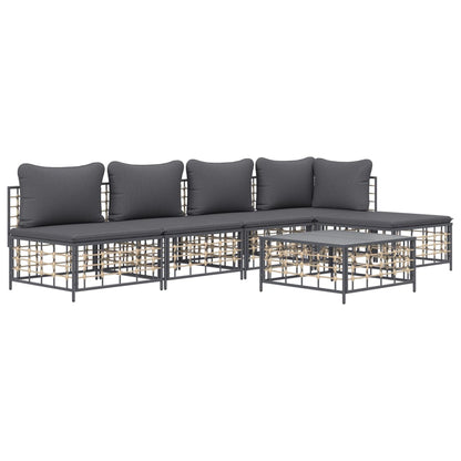 vidaXL Salon de jardin 6 pcs avec coussins Anthracite Résine tressée