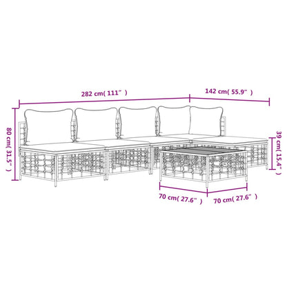 vidaXL Salon de jardin 6 pcs avec coussins Anthracite Résine tressée