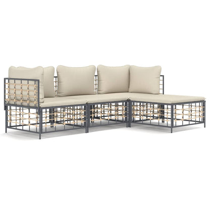 vidaXL Salon de jardin 4 pcs avec coussins anthracite résine tressée