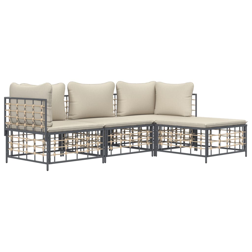 vidaXL Salon de jardin 4 pcs avec coussins anthracite résine tressée