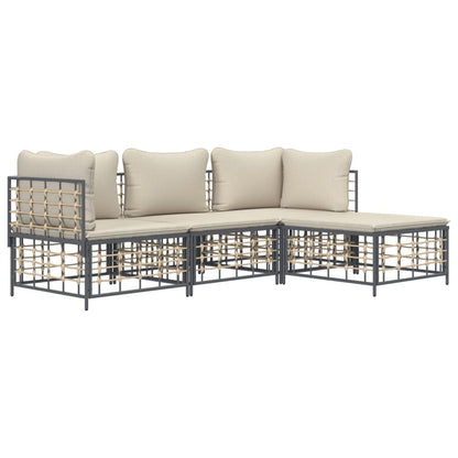 vidaXL Salon de jardin 4 pcs avec coussins anthracite résine tressée
