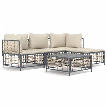vidaXL Salon de jardin 4 pcs avec coussins anthracite résine tressée