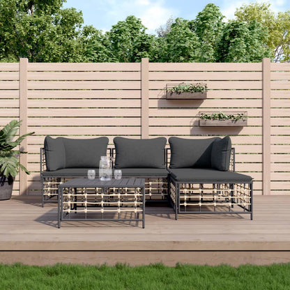 vidaXL 4-tlg. Garten-Lounge-Set mit Kissen Anthrazit Poly Rattan
