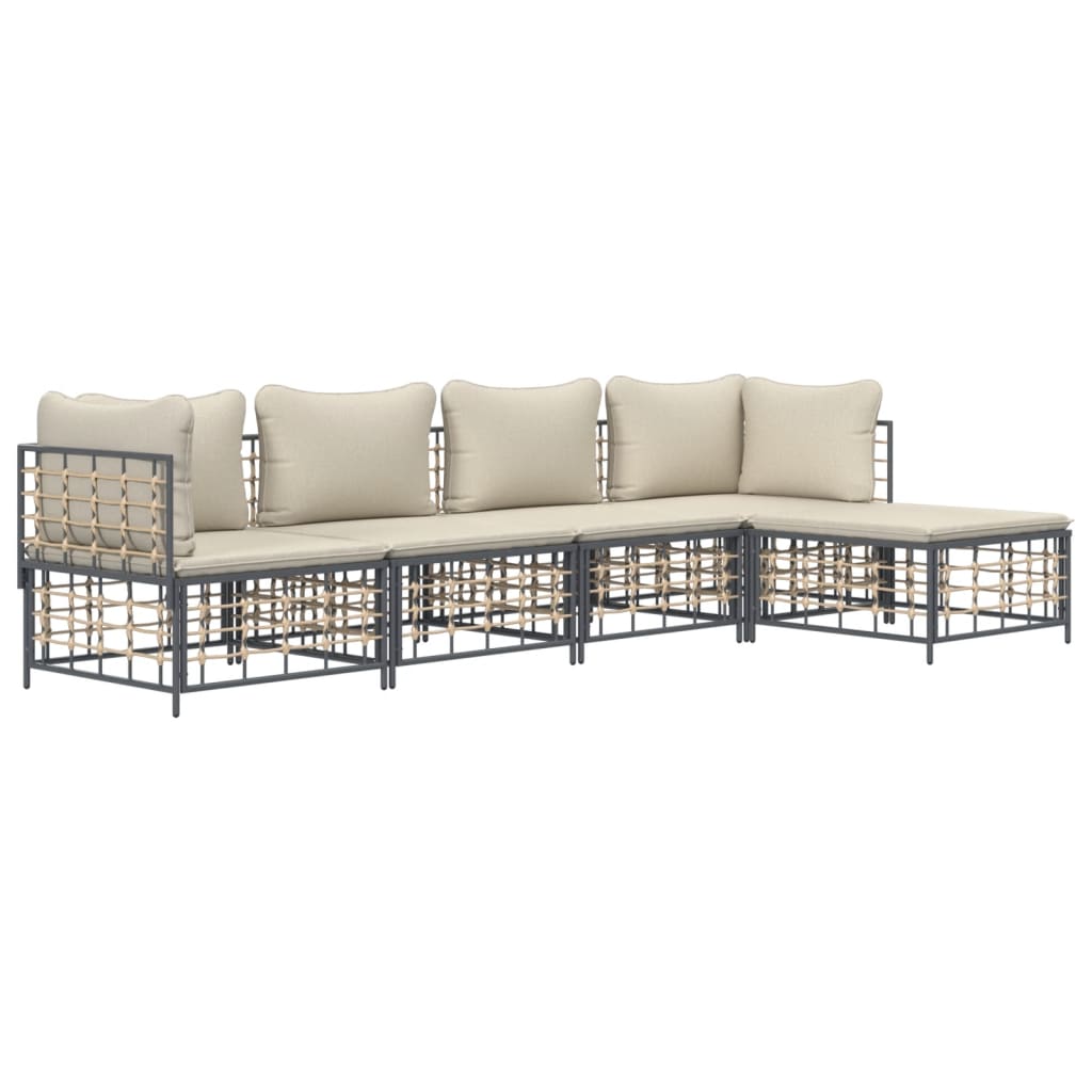 vidaXL 5-tlg. Garten-Lounge-Set mit Kissen Anthrazit Poly Rattan