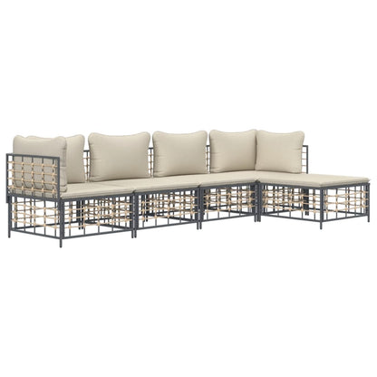 vidaXL 5-tlg. Garten-Lounge-Set mit Kissen Anthrazit Poly Rattan