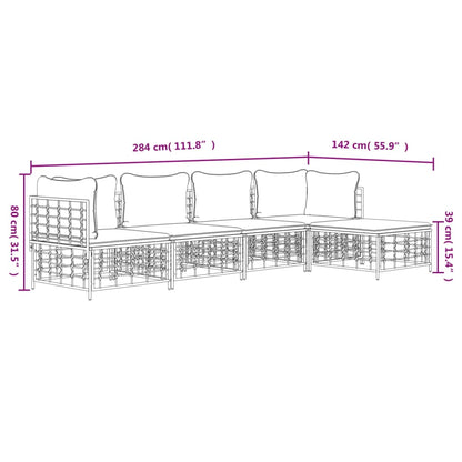 vidaXL 5-tlg. Garten-Lounge-Set mit Kissen Anthrazit Poly Rattan