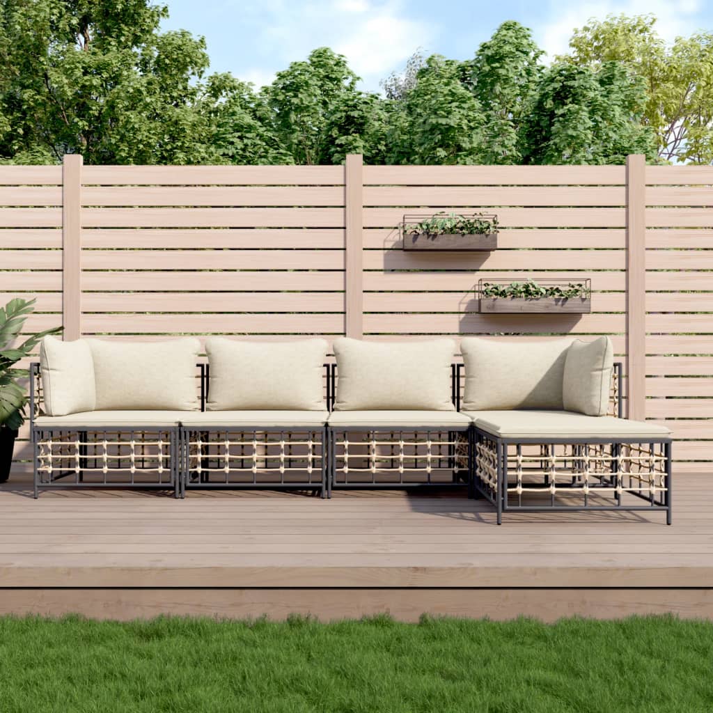 vidaXL 5-tlg. Garten-Lounge-Set mit Kissen Anthrazit Poly Rattan