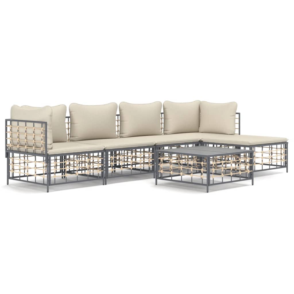 vidaXL 6-tlg. Garten-Lounge-Set mit Kissen Anthrazit Poly Rattan