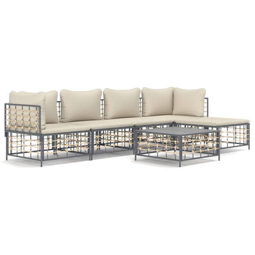 vidaXL 6-tlg. Garten-Lounge-Set mit Kissen Anthrazit Poly Rattan