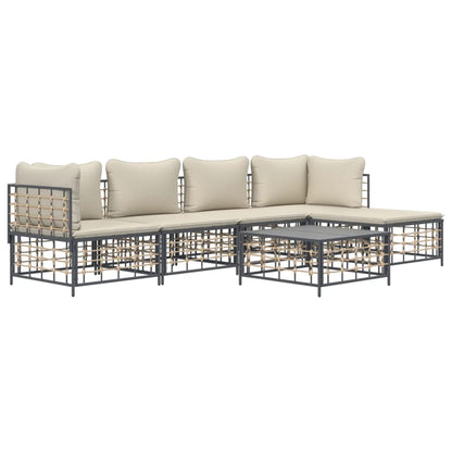 vidaXL 6-tlg. Garten-Lounge-Set mit Kissen Anthrazit Poly Rattan