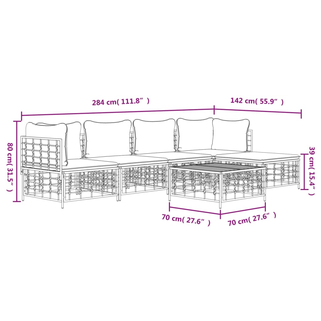 vidaXL 6-tlg. Garten-Lounge-Set mit Kissen Anthrazit Poly Rattan