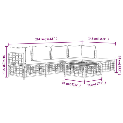 vidaXL 6-tlg. Garten-Lounge-Set mit Kissen Anthrazit Poly Rattan