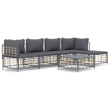 vidaXL Salon de jardin 6 pcs avec coussins Anthracite Résine tressée
