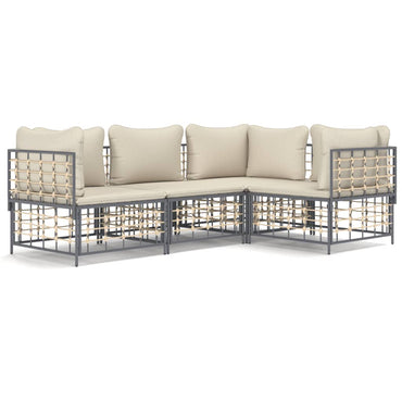 vidaXL Salon de jardin 4 pcs avec coussins anthracite résine tressée