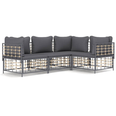 vidaXL Salon de jardin 4 pcs avec coussins anthracite résine tressée