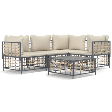 vidaXL Salon de jardin 5 pcs avec coussins anthracite résine tressée