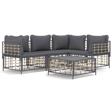 vidaXL Salon de jardin 5 pcs avec coussins anthracite résine tressée