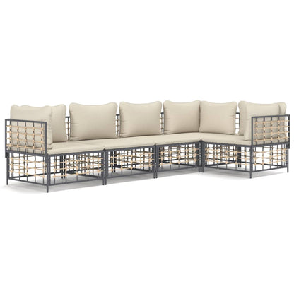 vidaXL Salon de jardin 5 pcs avec coussins anthracite résine tressée