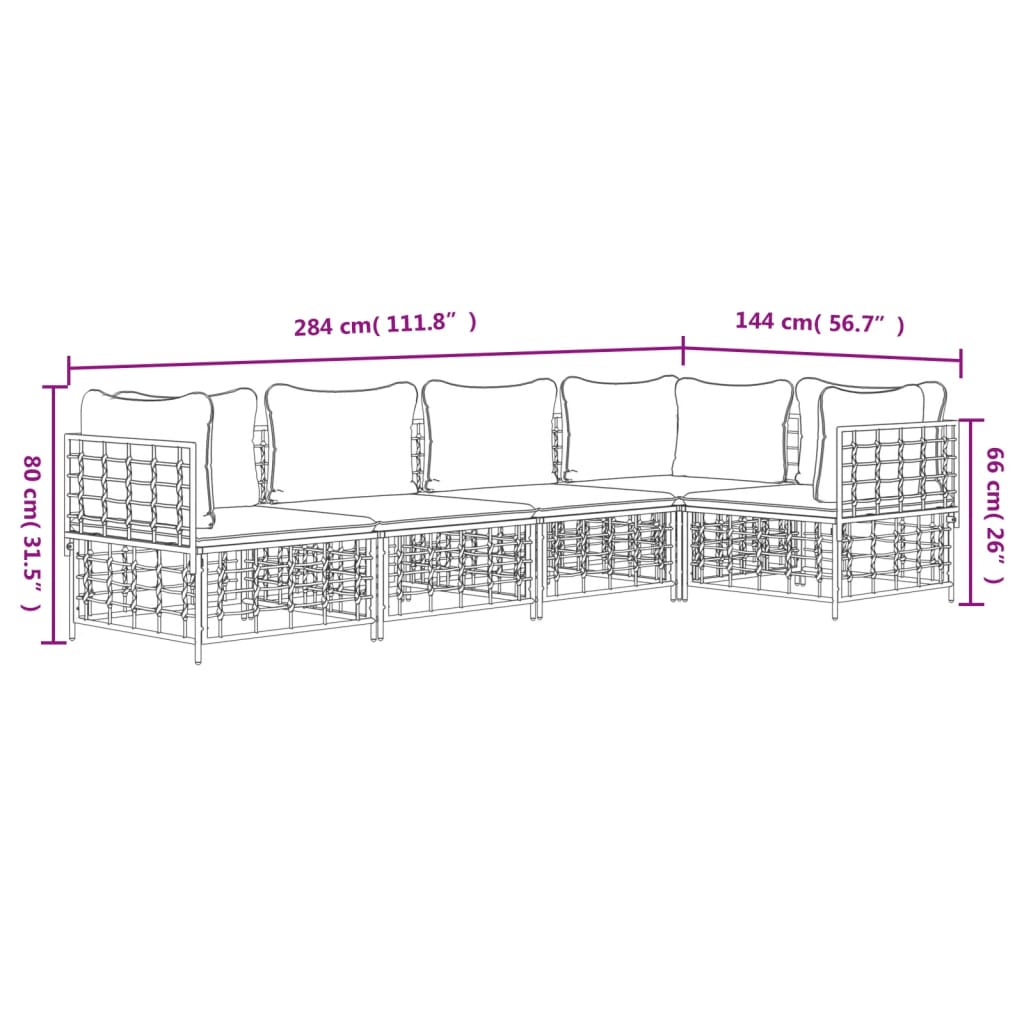 vidaXL Salon de jardin 5 pcs avec coussins anthracite résine tressée