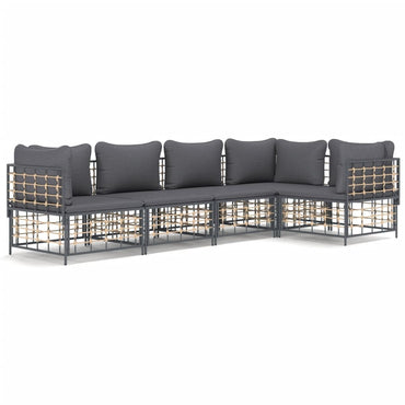 vidaXL Salon de jardin 5 pcs avec coussins anthracite résine tressée